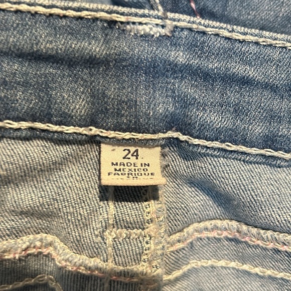 NWOT True Religion size 24 skinny jeans pink&white stitching - Picture 6 of 13
